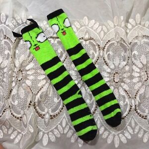 Invader Zim Gir Neon Green Black Striped Fuzzy Knee High Socks Viacom 2022 Emo